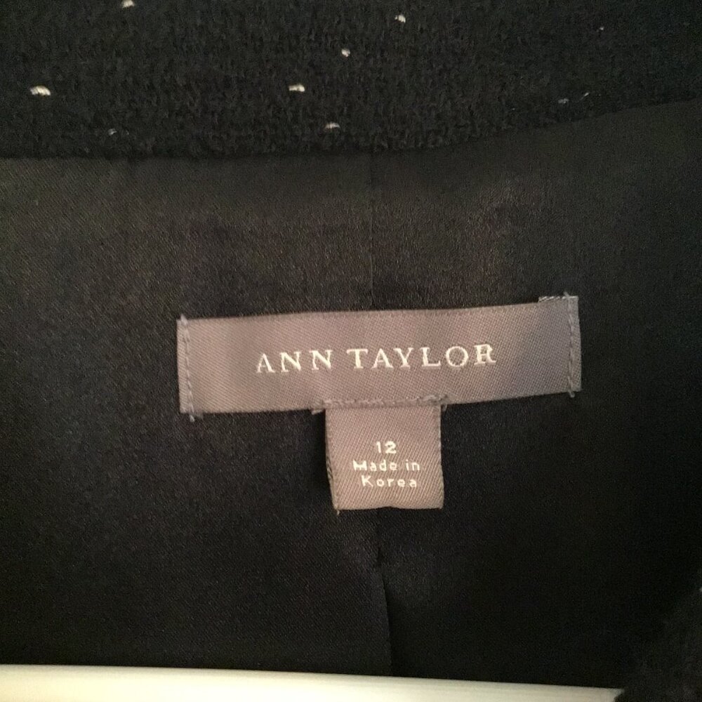Ann Taylor Blazer Size 12 Black White Flecked 3/4 Sleeves Pockets Wool Blend - Picture 5 of 7